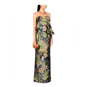 Authentic DSQUARED2 Olive Maxi Couture gown with Floral and Bird Design- w tag